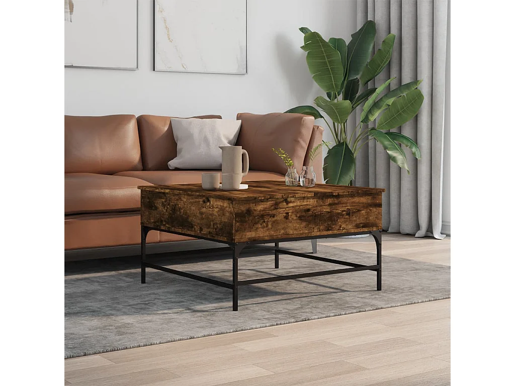 Tavolino Salotto Rovere Fumo 80x80x45 cm Multistrato e Metallo