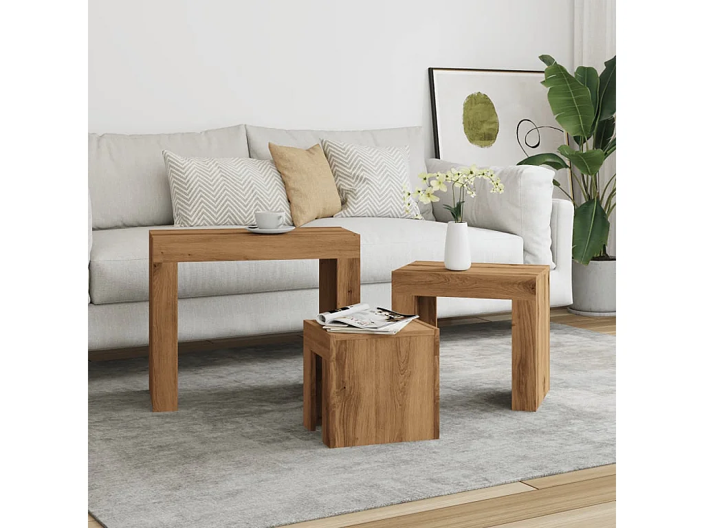 Satztische 3 Stk. Artisan-Eiche Holzwerkstoff