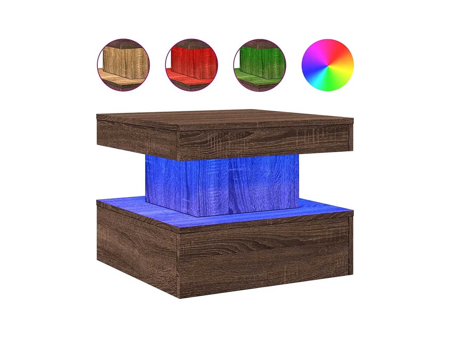 Table basse avec lumières LED chêne marron 50x50x40 cm