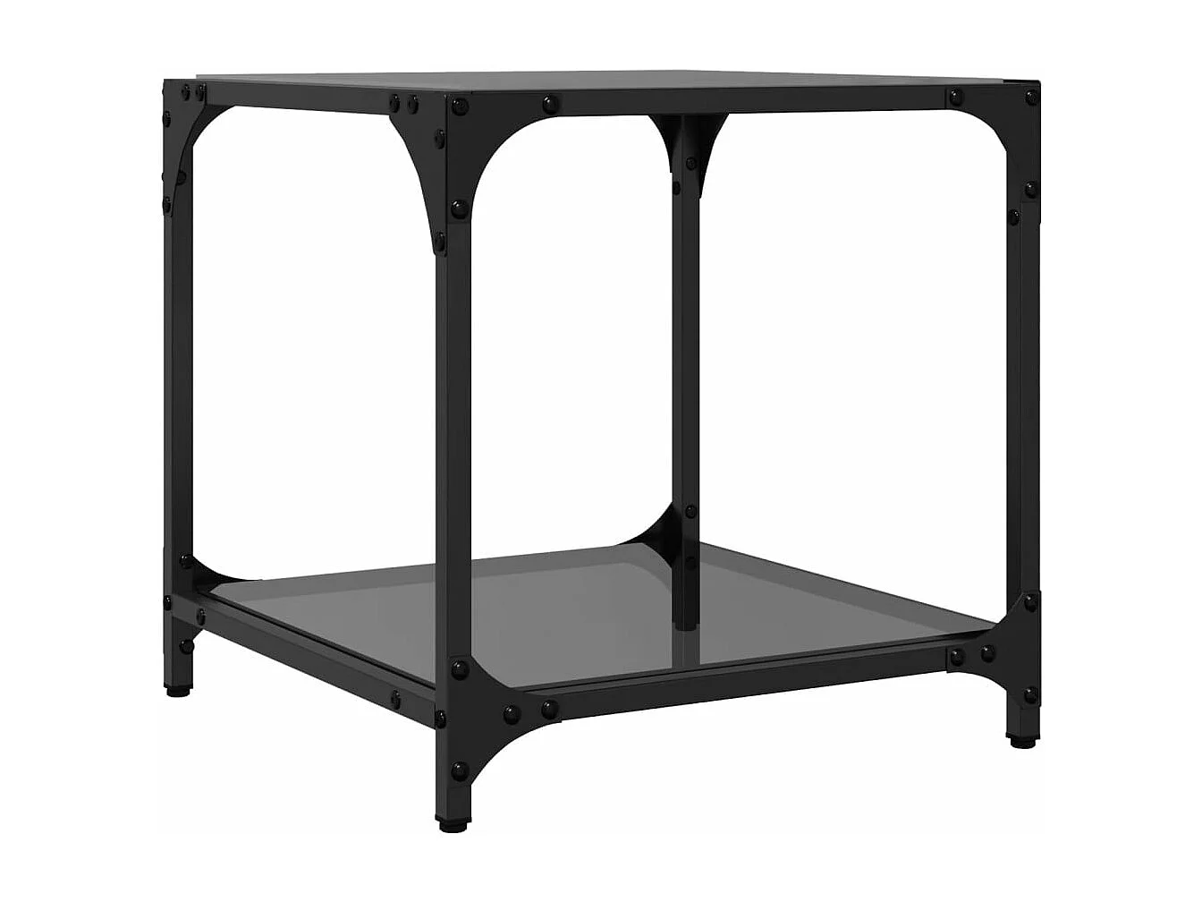 Tavolini da Salotto con Piano Vetro Nero 2pz 40x40x40cm Acciaio