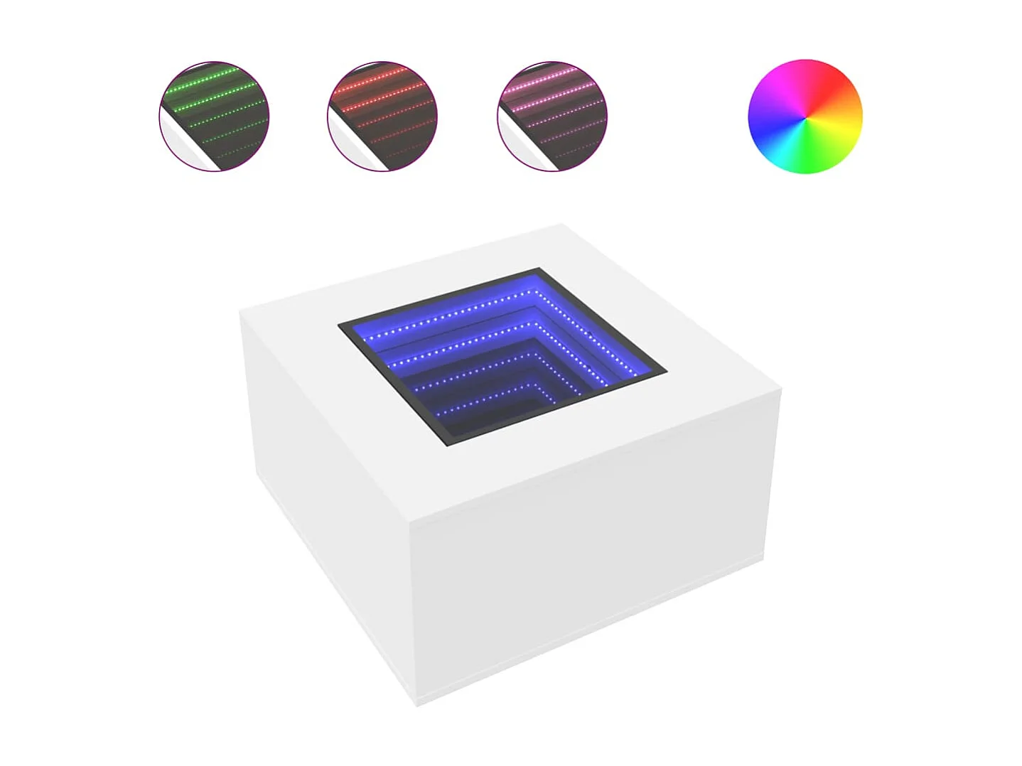 Mesa de centro c/LEDs 60x60x40cm contraplacado branco brilhante