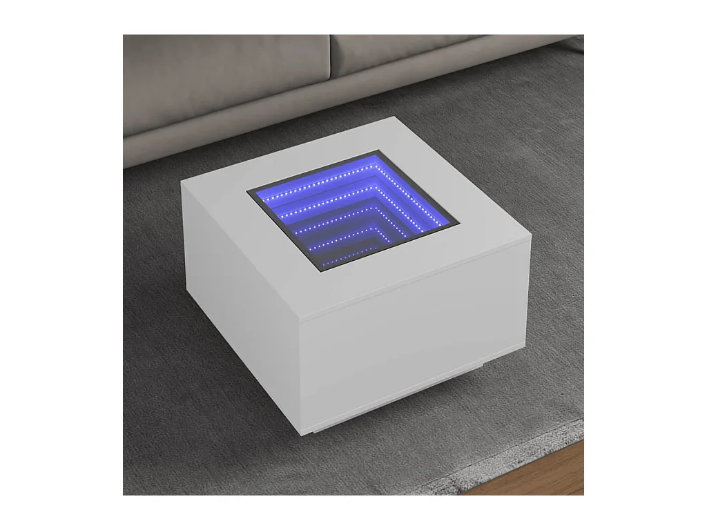 Salontafel met LED 60x60x40 cm bewerkt hout wit