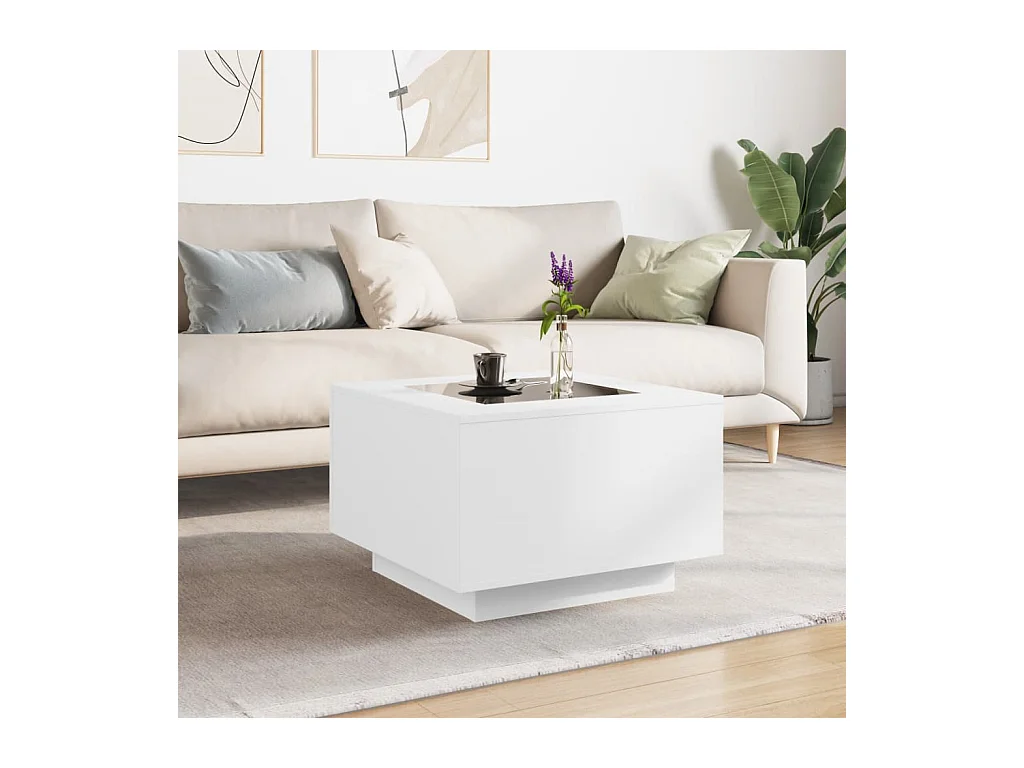 Table basse avec LED blanc 60x60x40 cm bois d'ingénierie