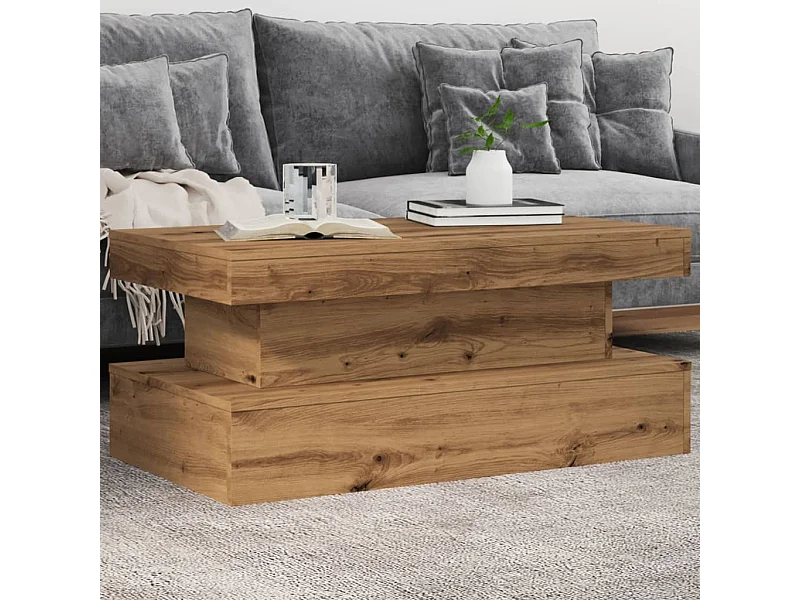 Mesa de centro con luces LED roble artisian 90x50x40 cm