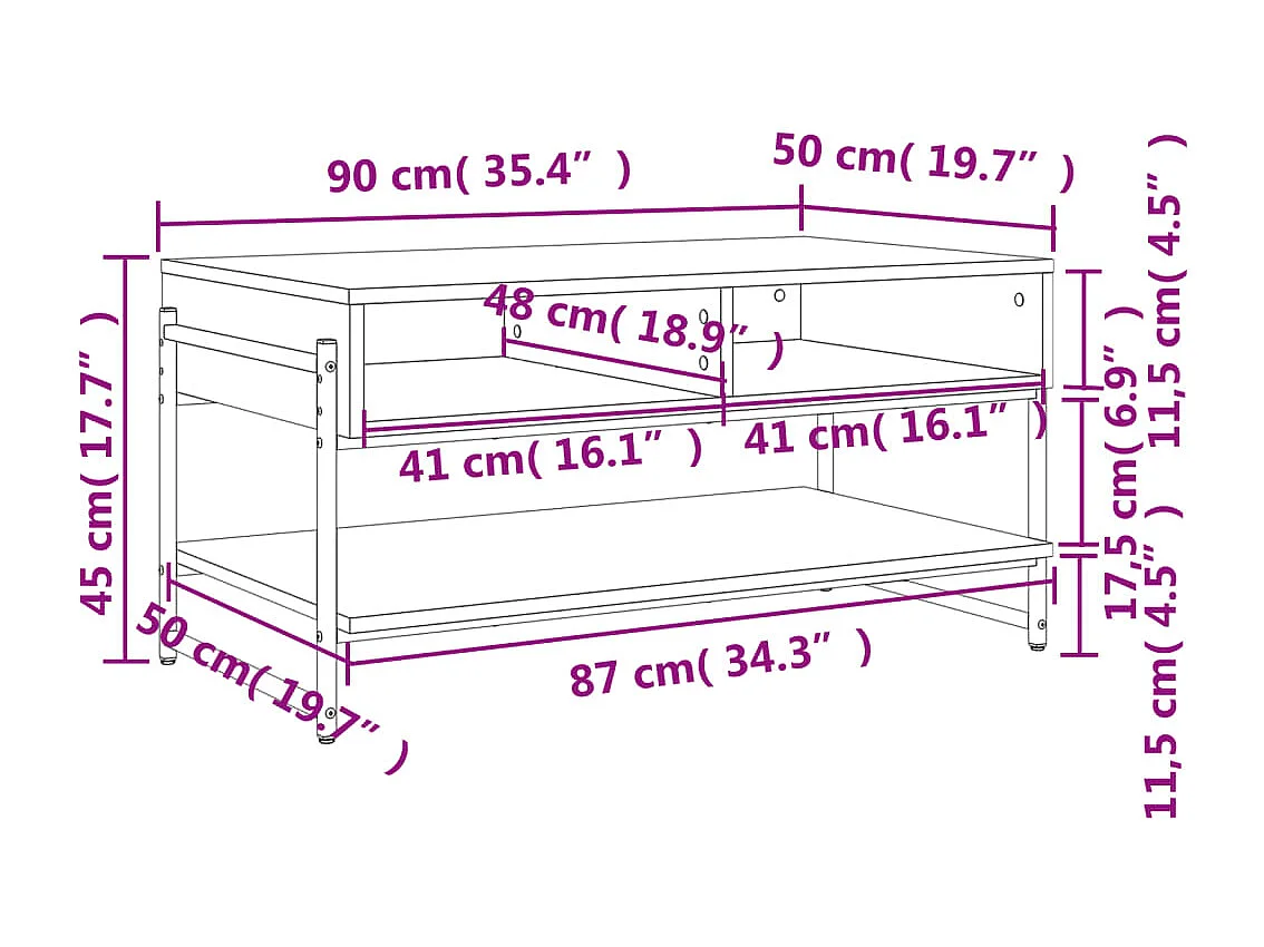 Mesa de centro 90x50x45 cm derivados de madeira cinzento sonoma