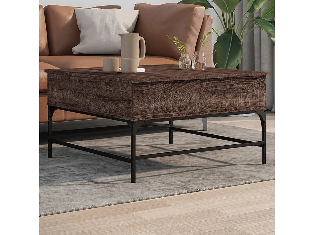 Couchtisch Braun Eichen-Optik 80x80x45 cm Holzwerkstoff Metall