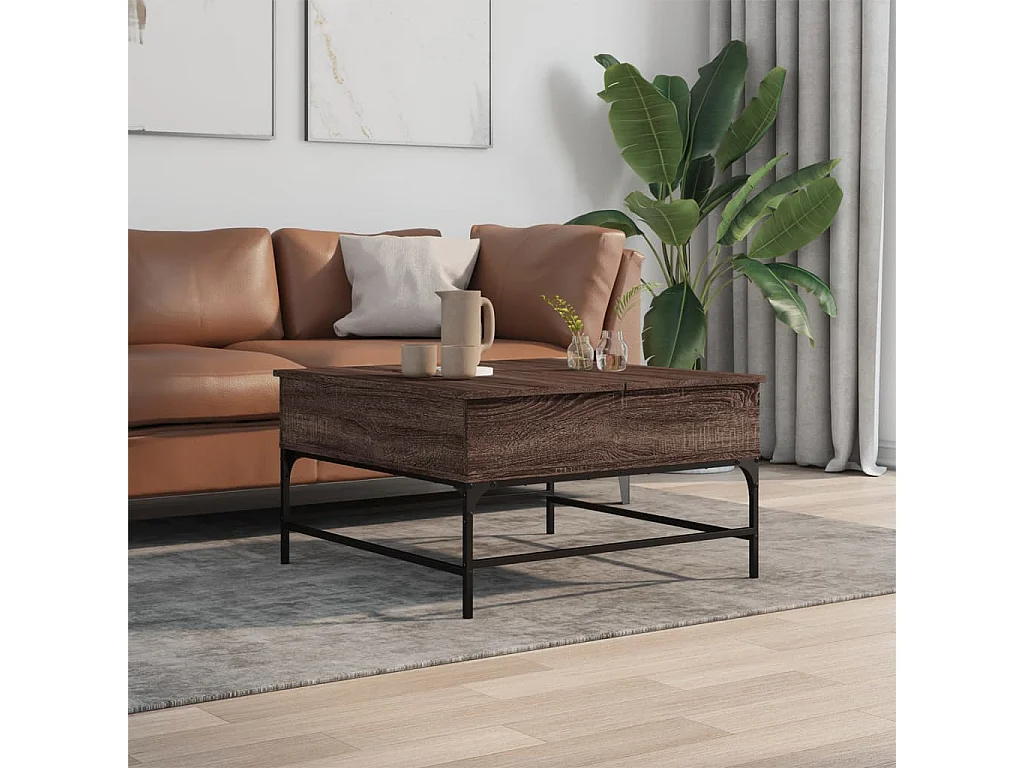 Couchtisch Braun Eichen-Optik 80x80x45 cm Holzwerkstoff Metall