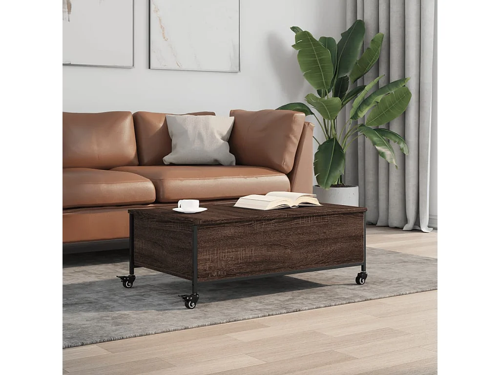 Couchtisch mit Rollen Braun Eiche 91x55x34 cm Holzwerkstoff