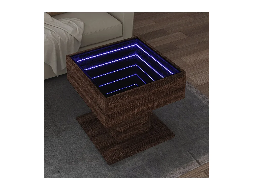 Table basse avec LED chêne marron 50x50x45 cm bois d'ingénierie