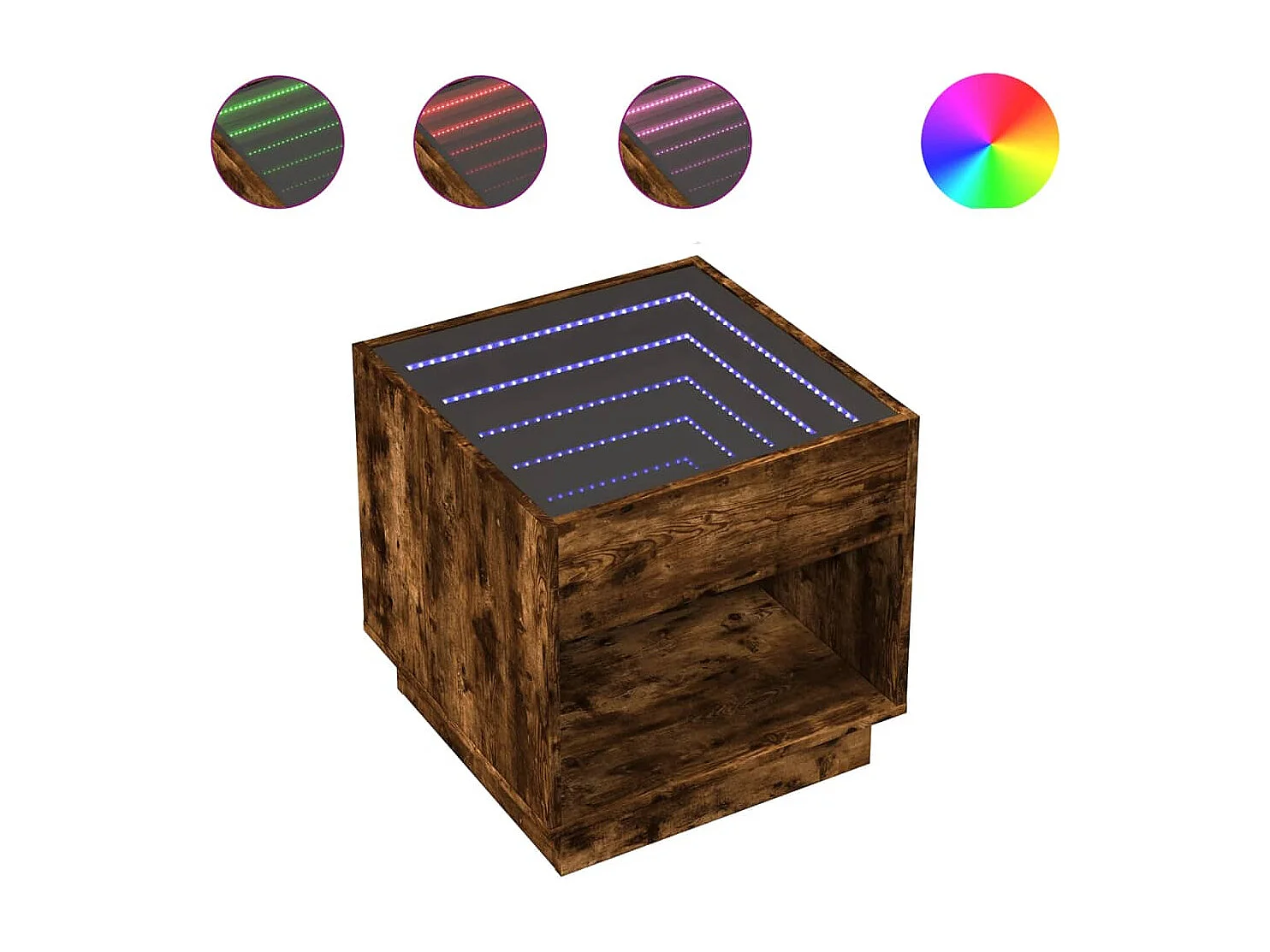 Mesa de centro con Infinity LED roble ahumado 50x50x50 cm