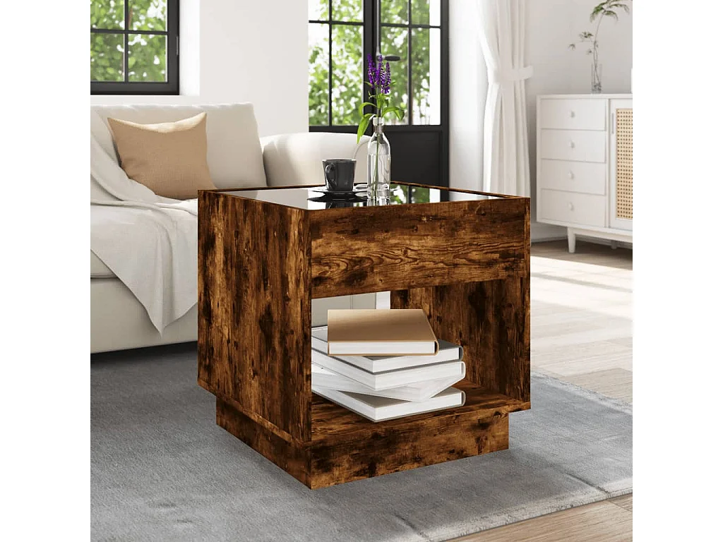 Mesa de centro con Infinity LED roble ahumado 50x50x50 cm