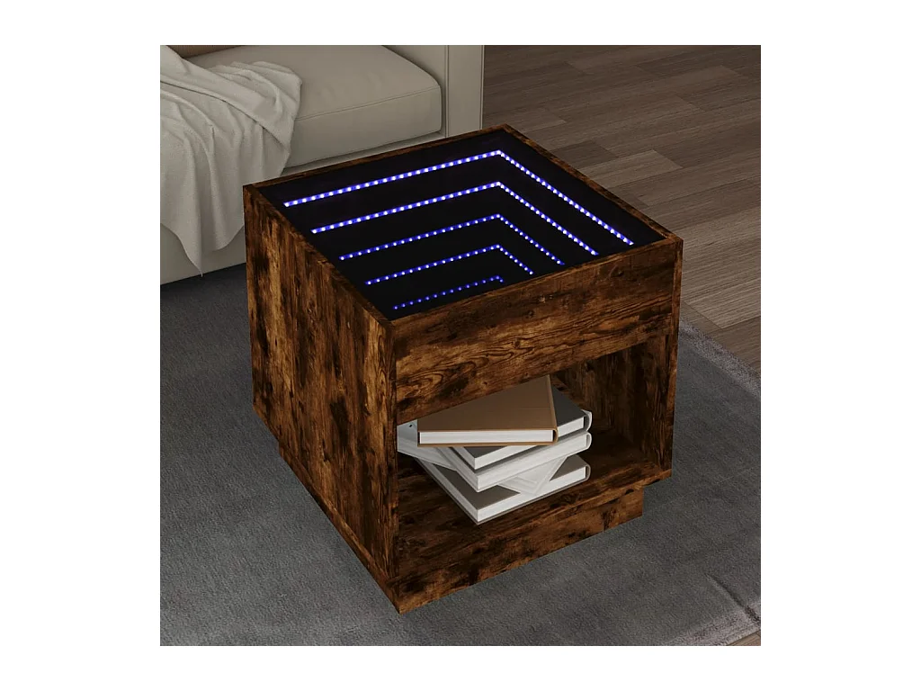 Salontafel met Infinity LED 50x50x50 cm gerookt eikenkleurig