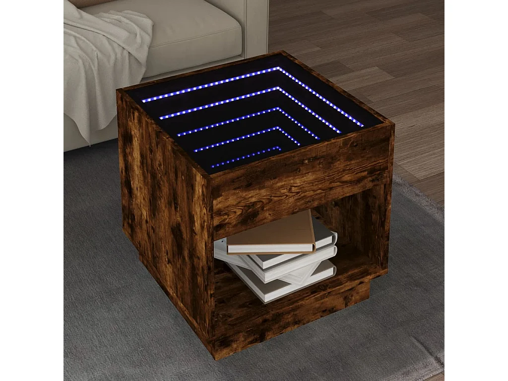 Couchtisch mit Infinity-LED Räuchereiche 50x50x50 cm