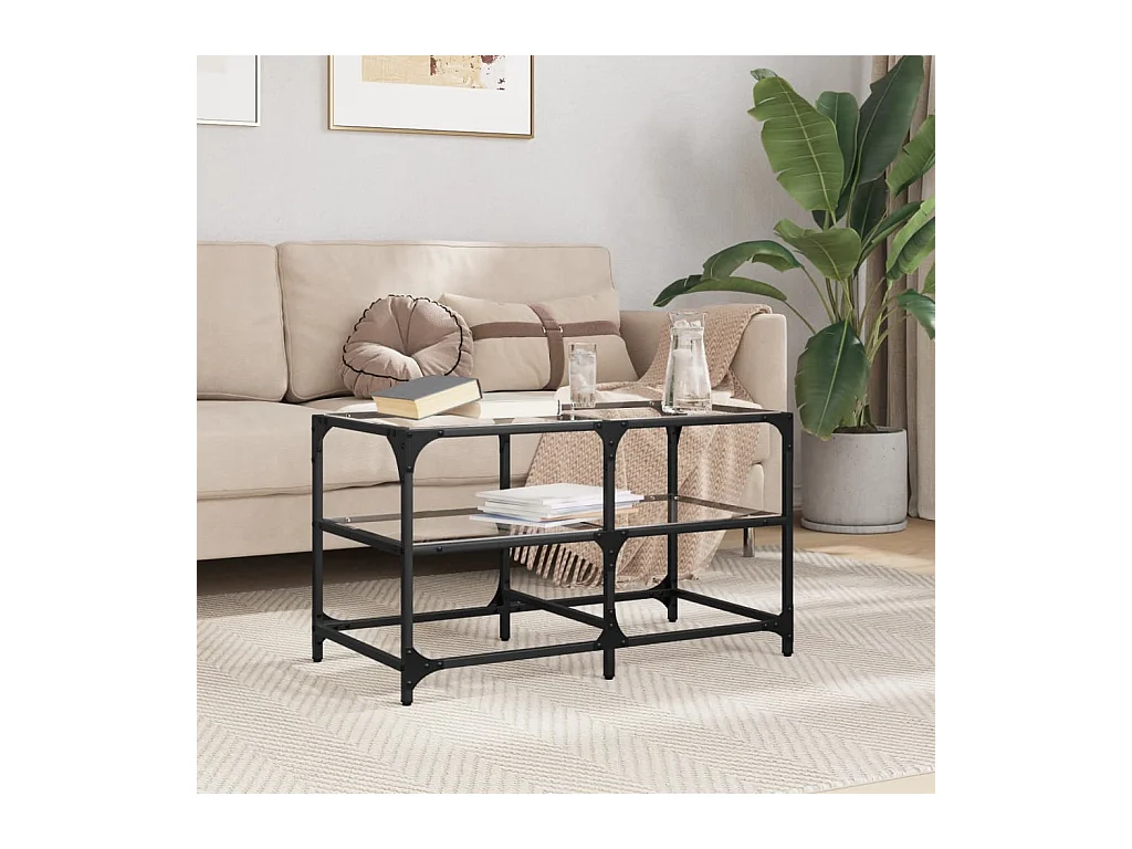 Salontafel met transparant glazen blad 78,5x40x45 cm staal