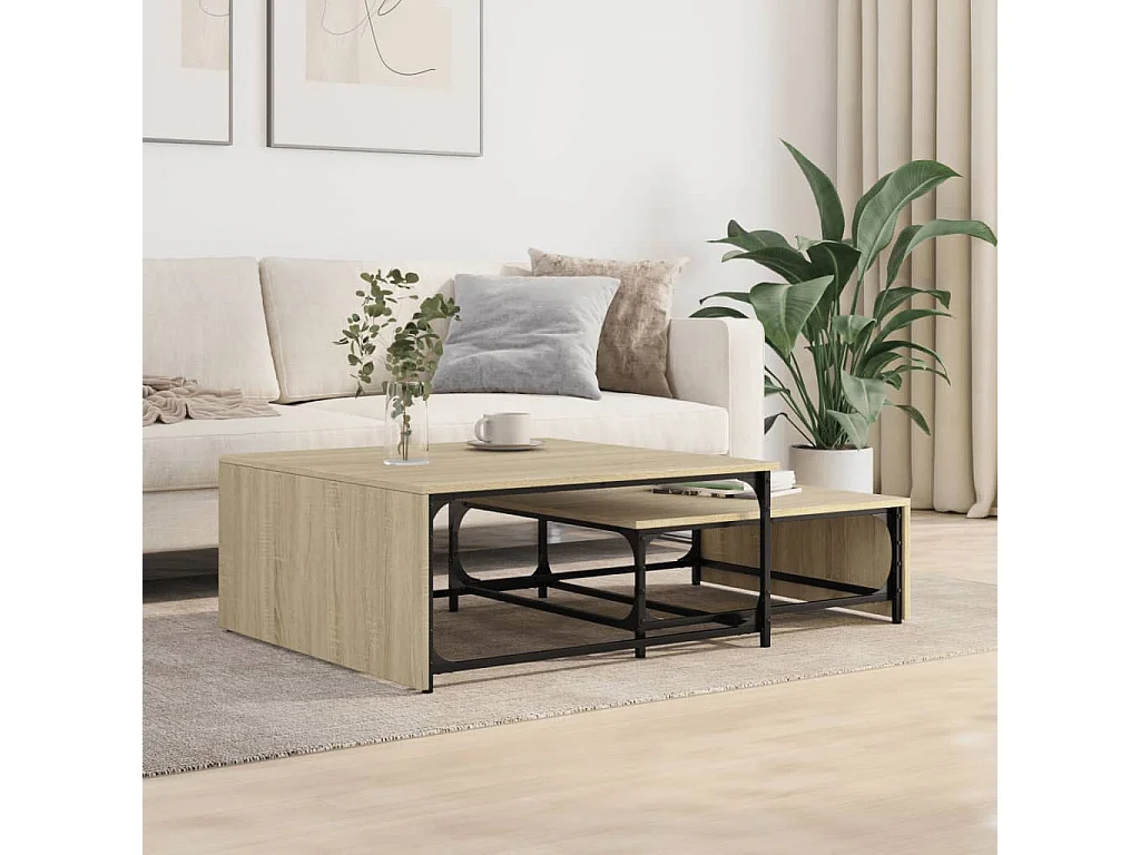 Tables basses gigognes 2 pcs chêne sonoma bois ingénierie métal