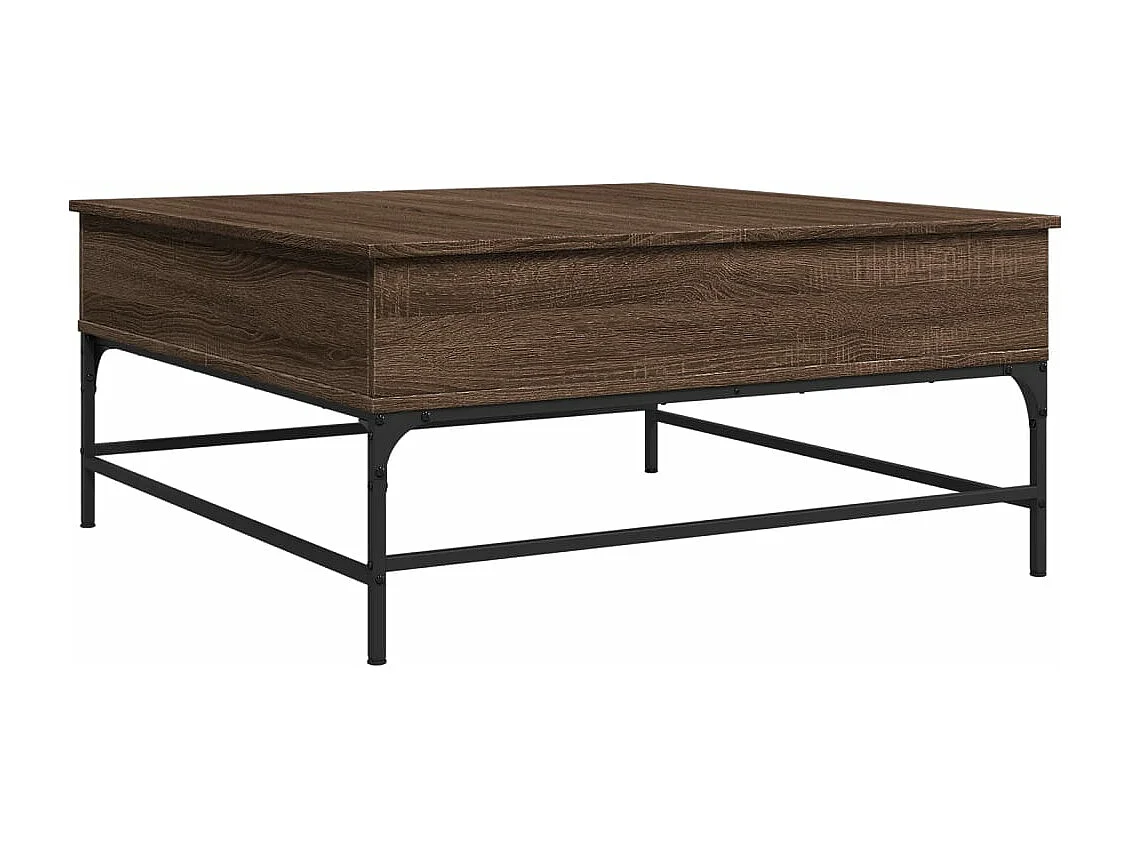 Mesa de centro madera ingeniería metal roble marrón 95x95x45 cm
