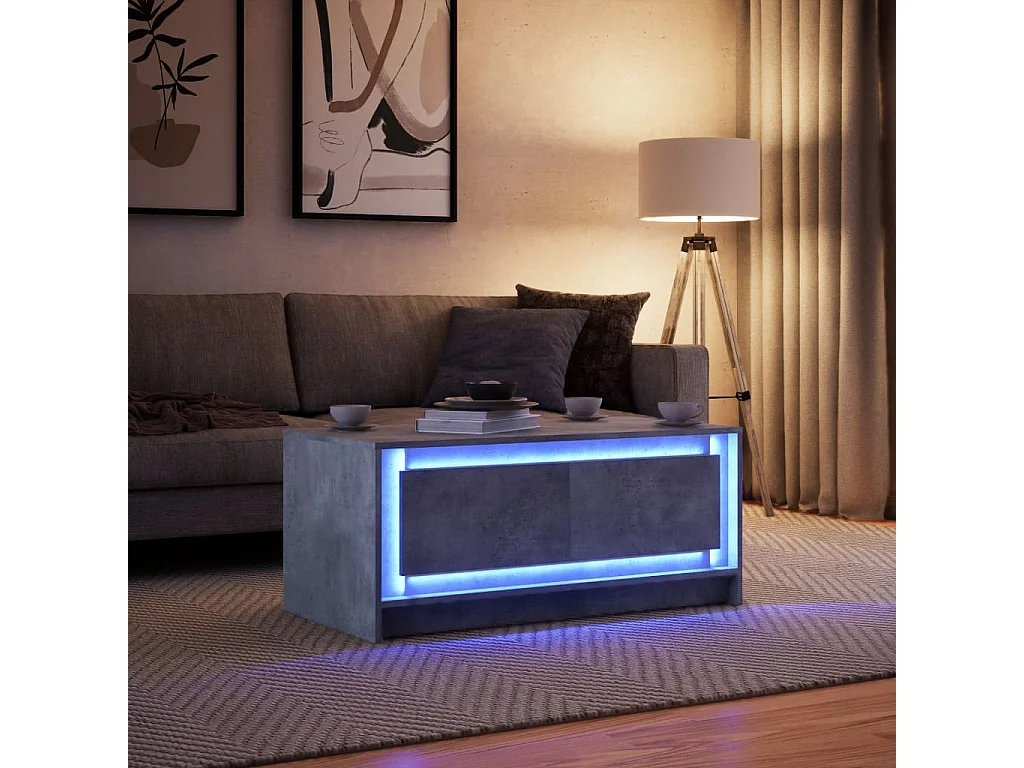 Tavolino da Salotto con Luci LED Grigio Cemento in Truciolato