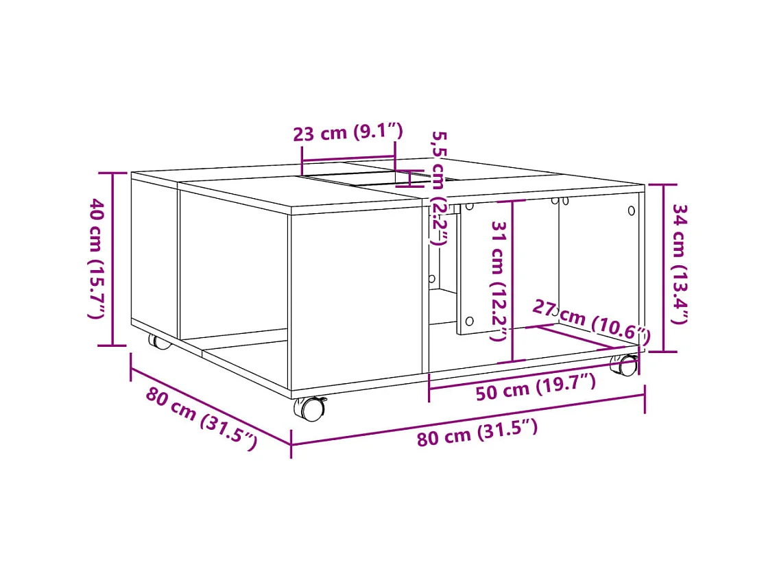 Table basse blanc 80x80x40 cm bois d'ingénierie