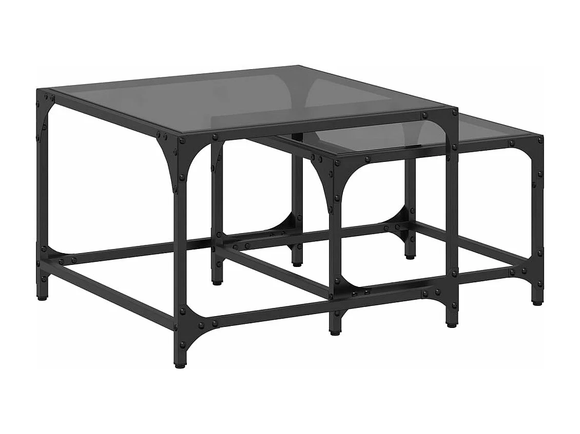 Tables basses gigognes 2 pcs dessus en verre noir acier