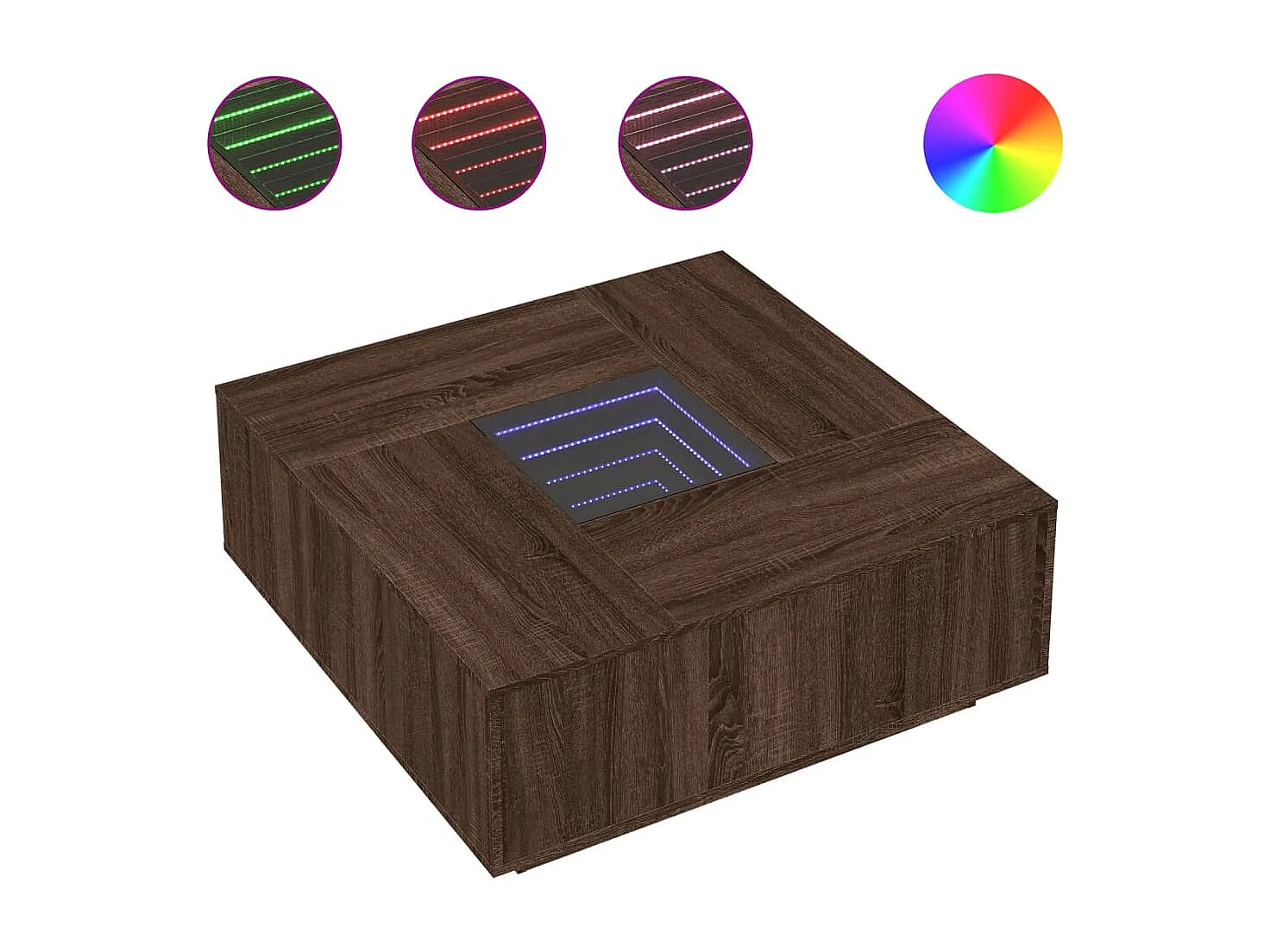 Tavolino Salotto con LED Infinity Rovere Marrone 100x100x40 cm