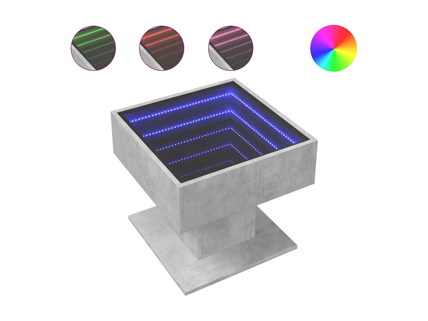Mesa de centro y LED madera ingeniería gris hormigón 50x50x45cm