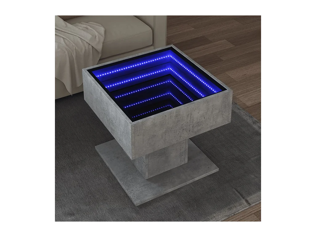 Tavolino Salotto con LED Grigio Cemento 50x50x45 cm Multistrato