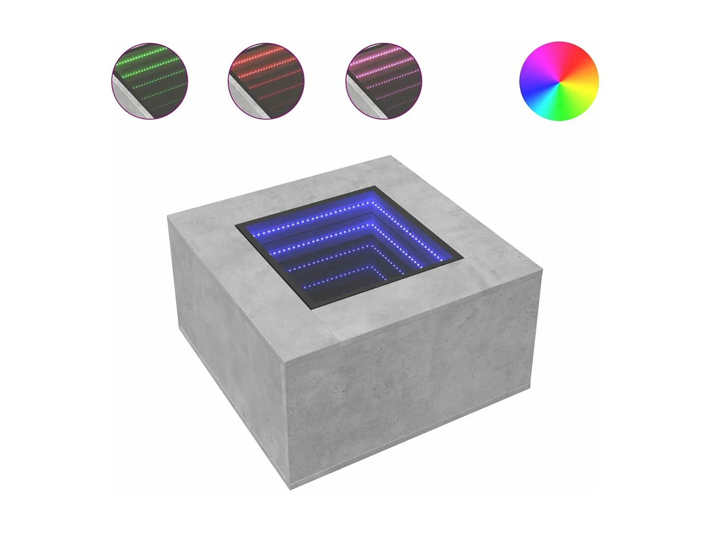 Table basse avec LED gris béton 60x60x40 cm bois d'ingénierie