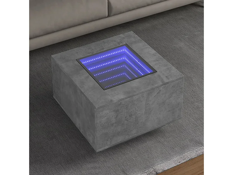 Table basse avec LED gris béton 60x60x40 cm bois d'ingénierie