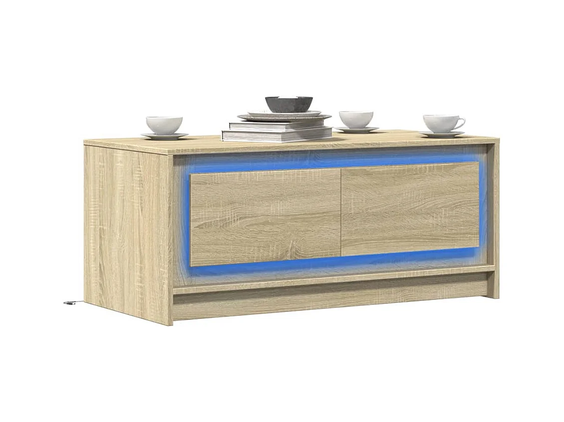 Table basse avec lumières LED chêne sonoma bois d'ingénierie