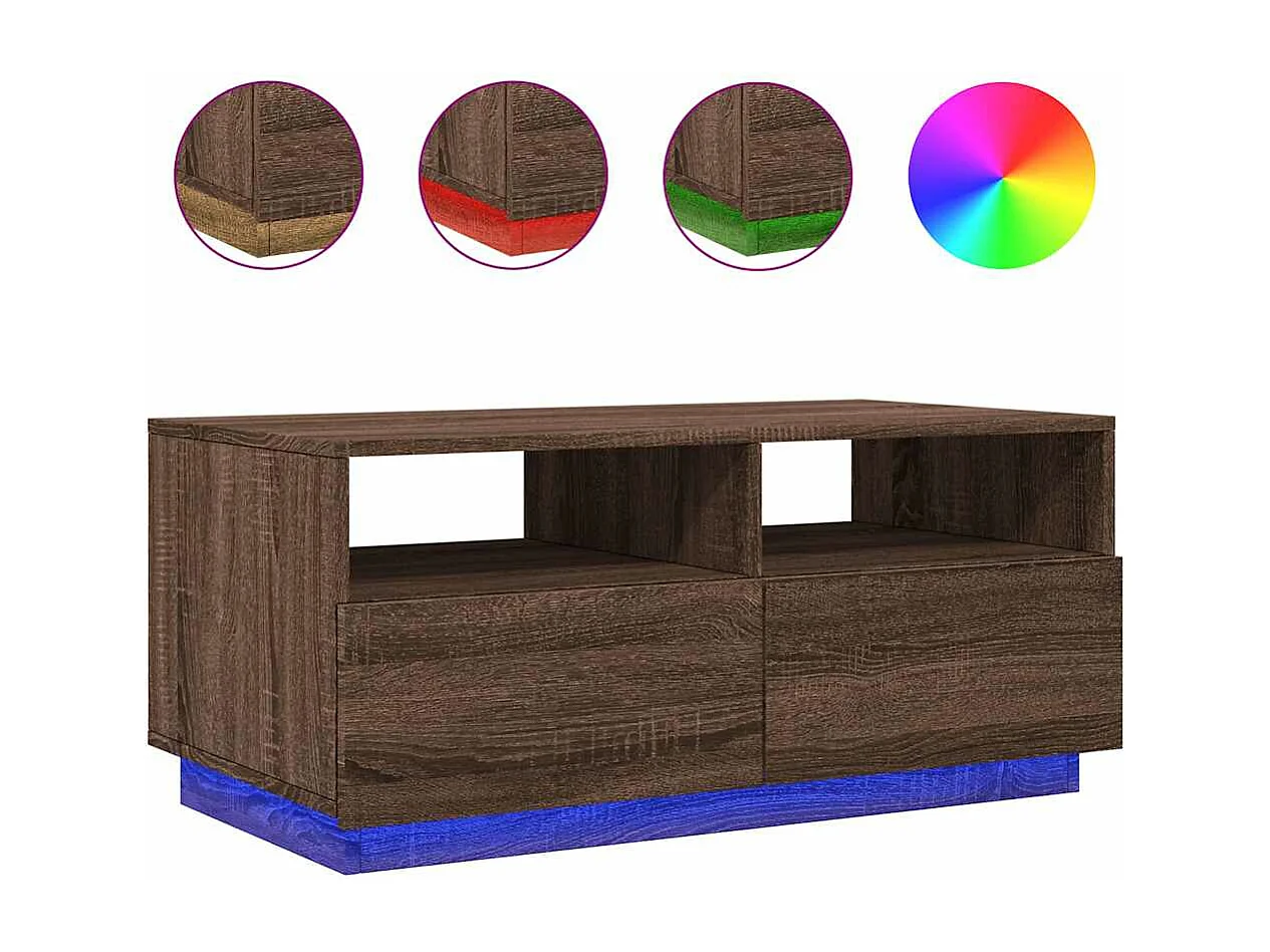 Salontafel met LED-verlichting 90x49x40 cm bruin eikenkleur