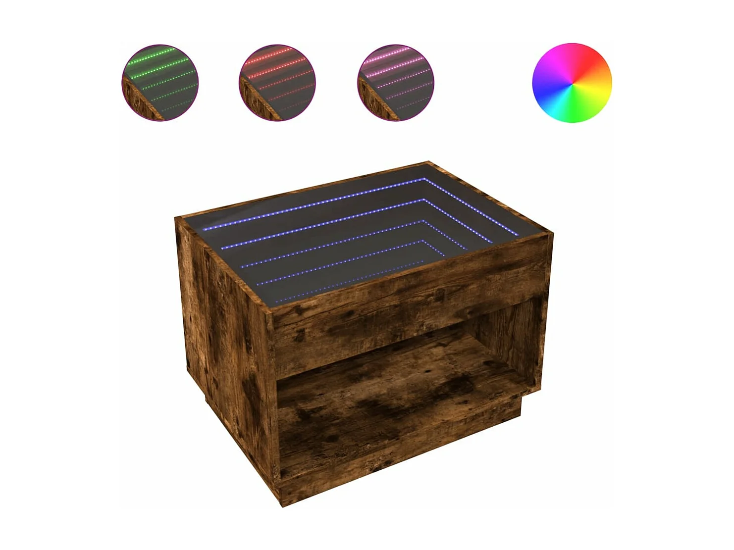 Table basse avec LED infini chêne fumé 70x50x50 cm