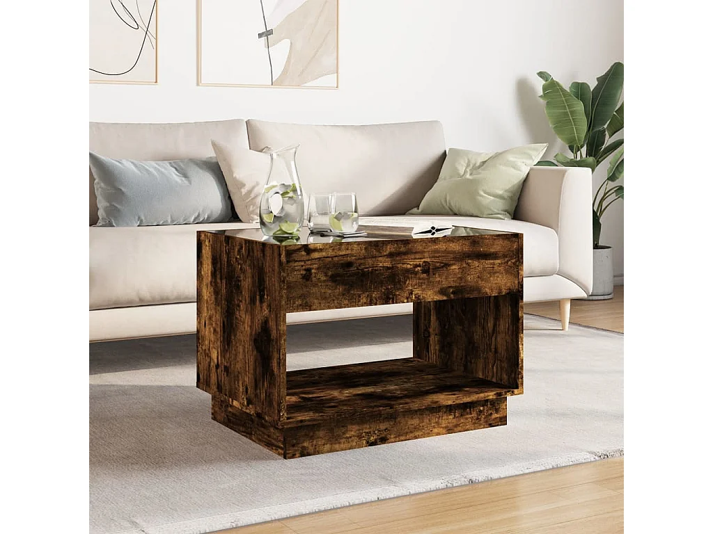 Table basse avec LED infini chêne fumé 70x50x50 cm