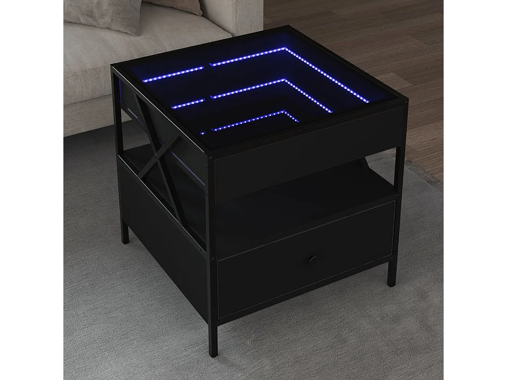 Table basse avec LED Infinity noir 50x50x51 cm