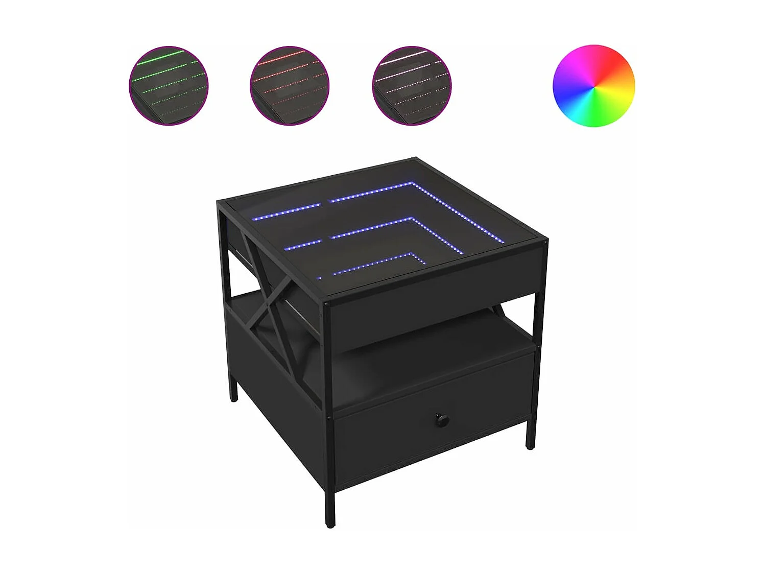 Table basse avec LED Infinity noir 50x50x51 cm