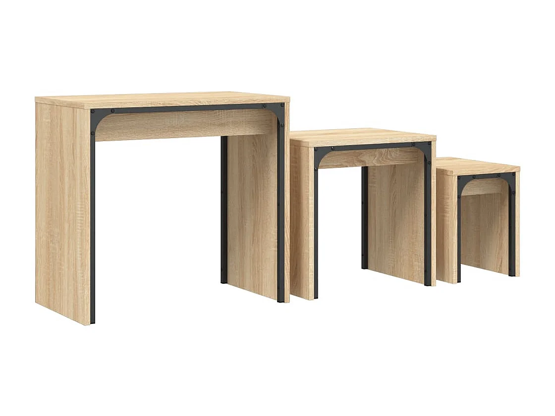Tavolini Impilabili 3 pz Rovere Sonoma in Legno Multistrato