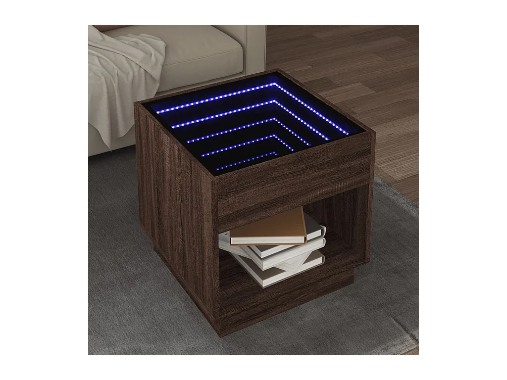 Table basse avec LED infini chêne marron 50x50x50 cm