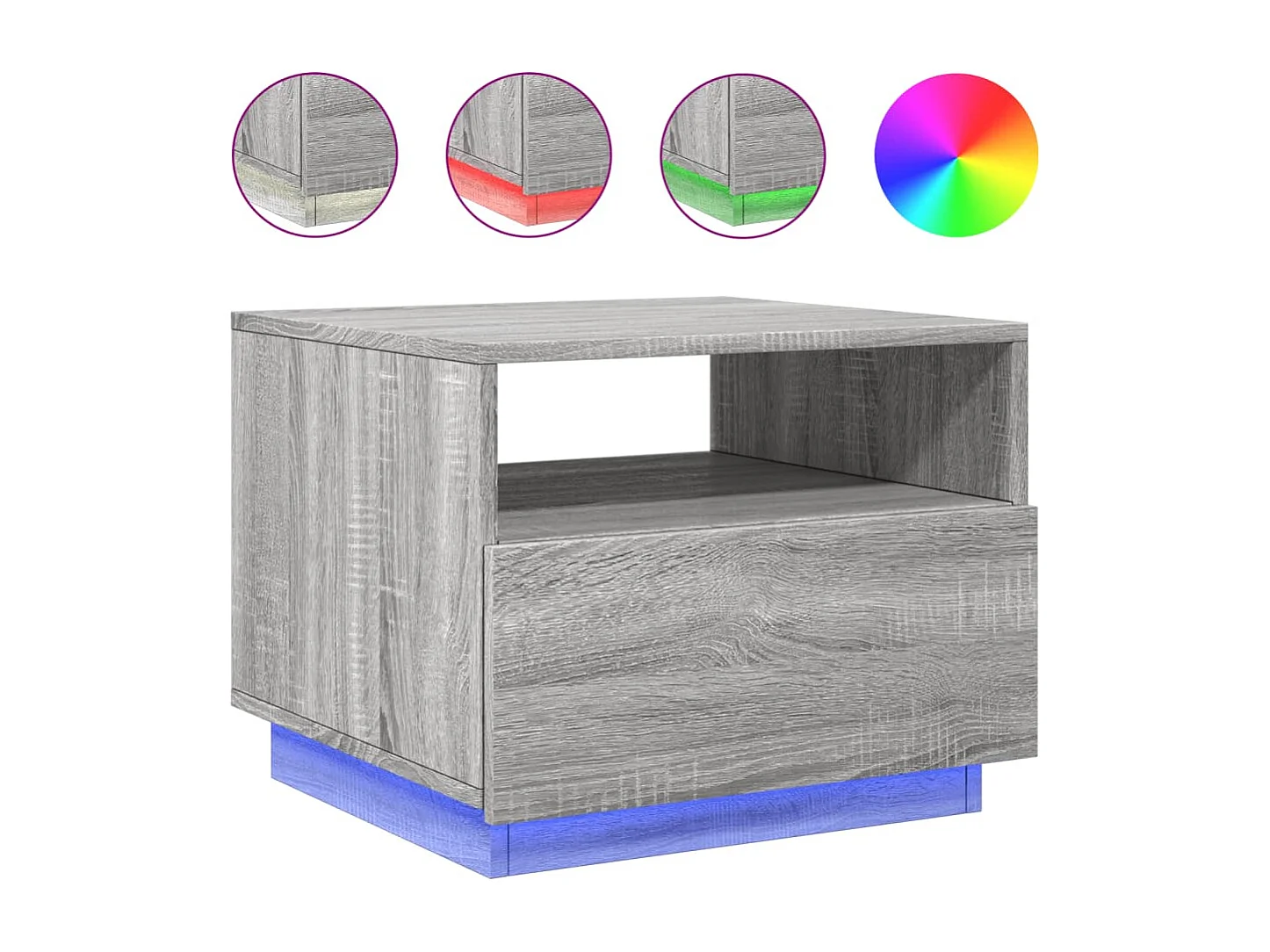 Mesa de centro com luzes LED 50x49x40 cm cinzento sonoma