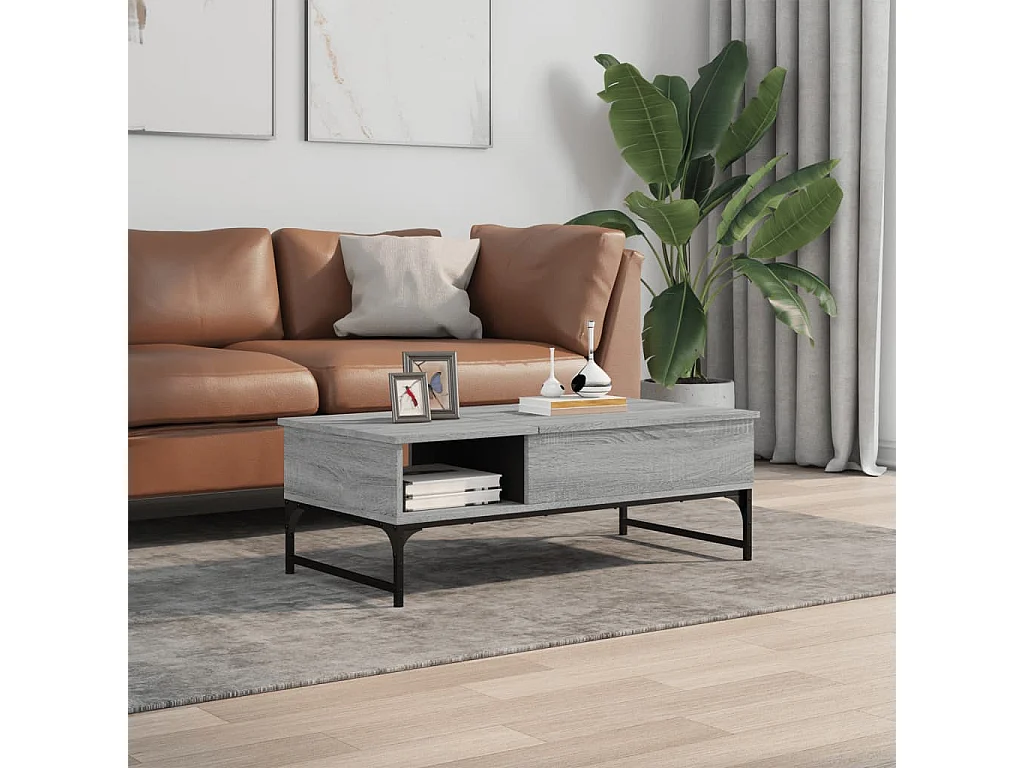Table basse sonoma gris 100x50x35 cm bois d'ingénierie et métal