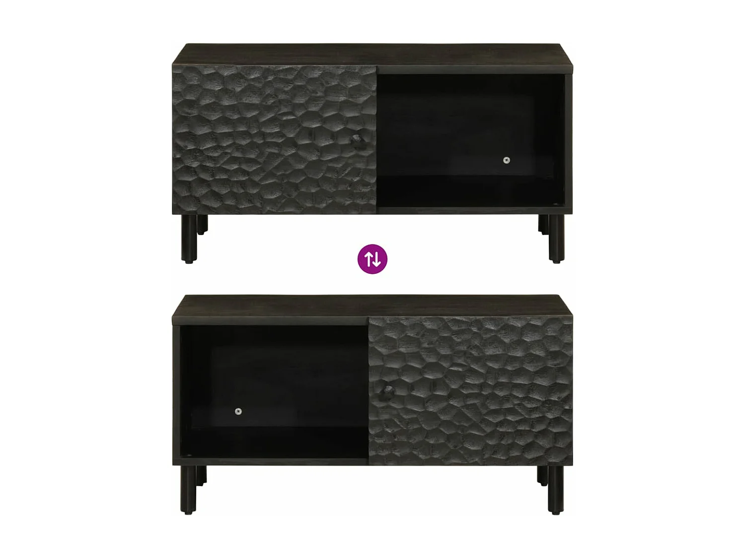 Tavolino da Salotto Nero 80x50x40 cm in Legno Massello di Mango