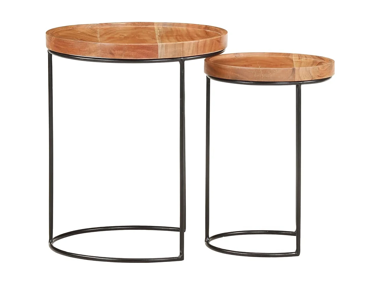 Set Tavolini da Salotto 2 pz Legno Massello di Acacia e Acciaio