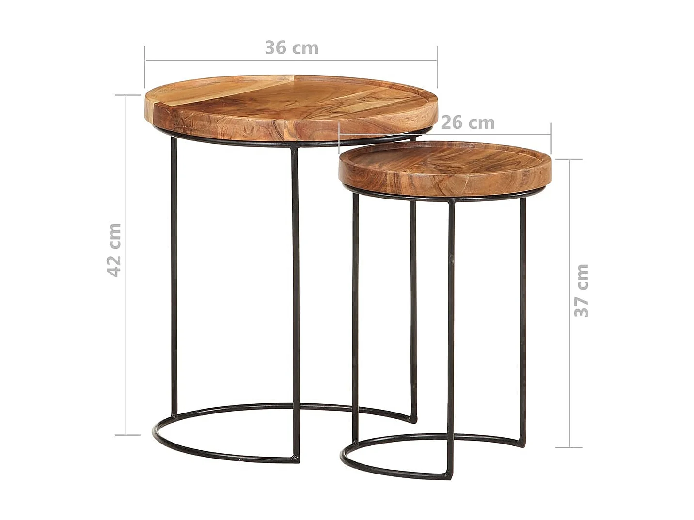 Set Tavolini da Salotto 2 pz Legno Massello di Acacia e Acciaio