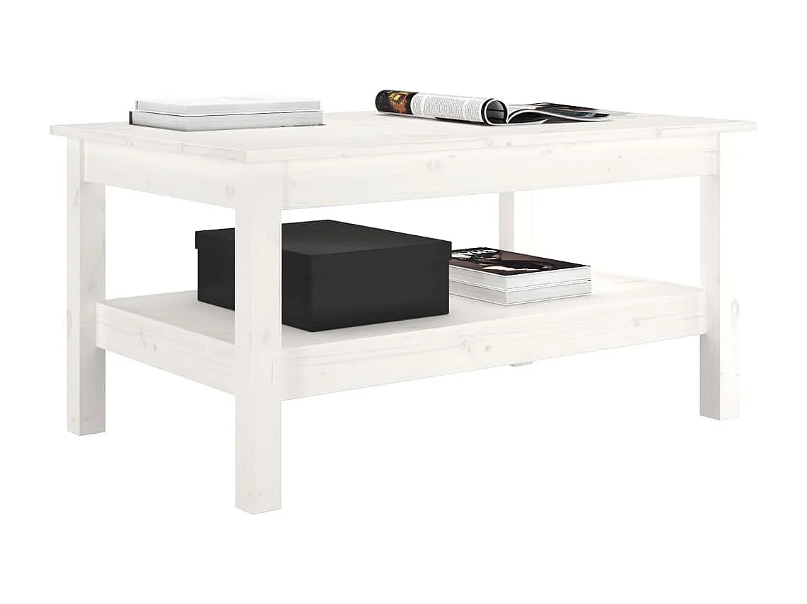 Tavolino da Salotto Bianco 80x50x40 cm Legno Massello di Pino