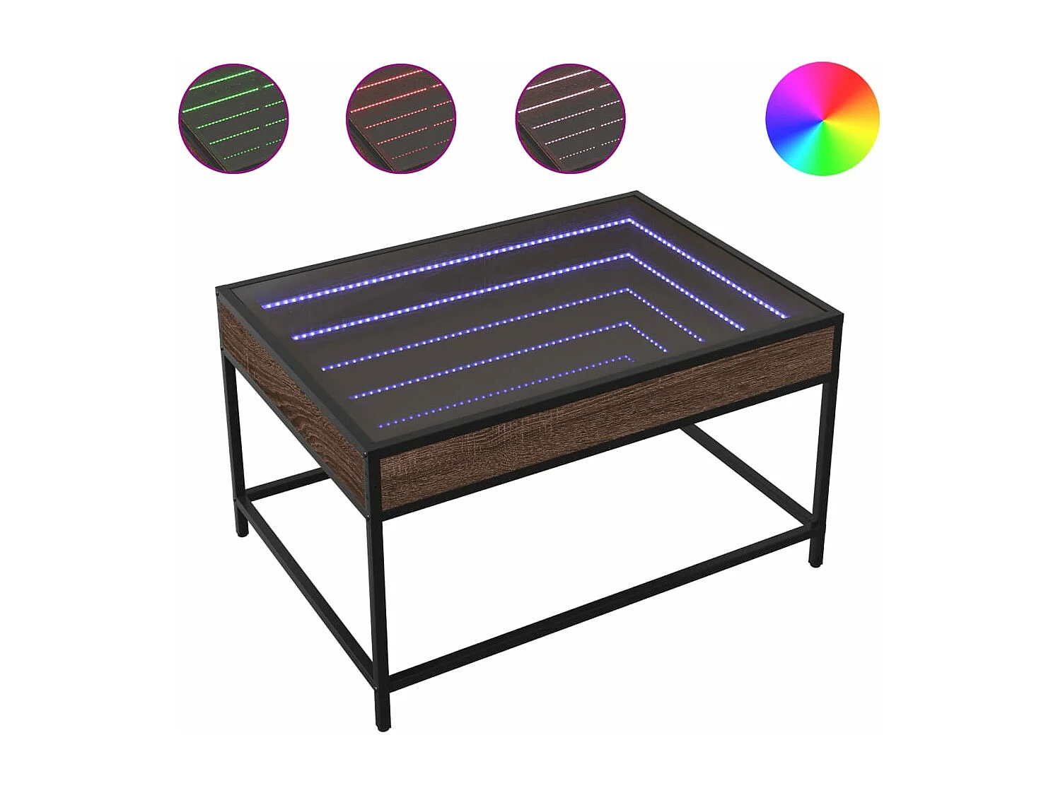 Table basse avec LED infini chêne marron 70x50x41 cm