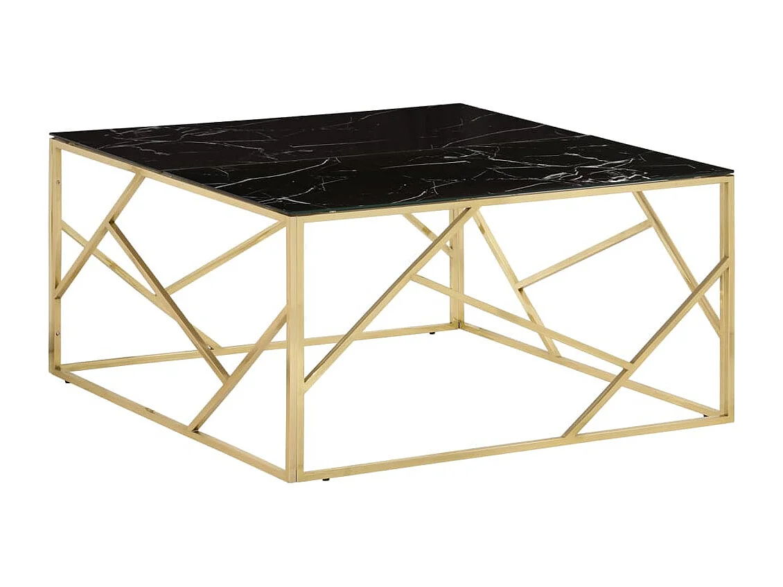 Mesa de centro aço inoxidável e vidro temperado dourado