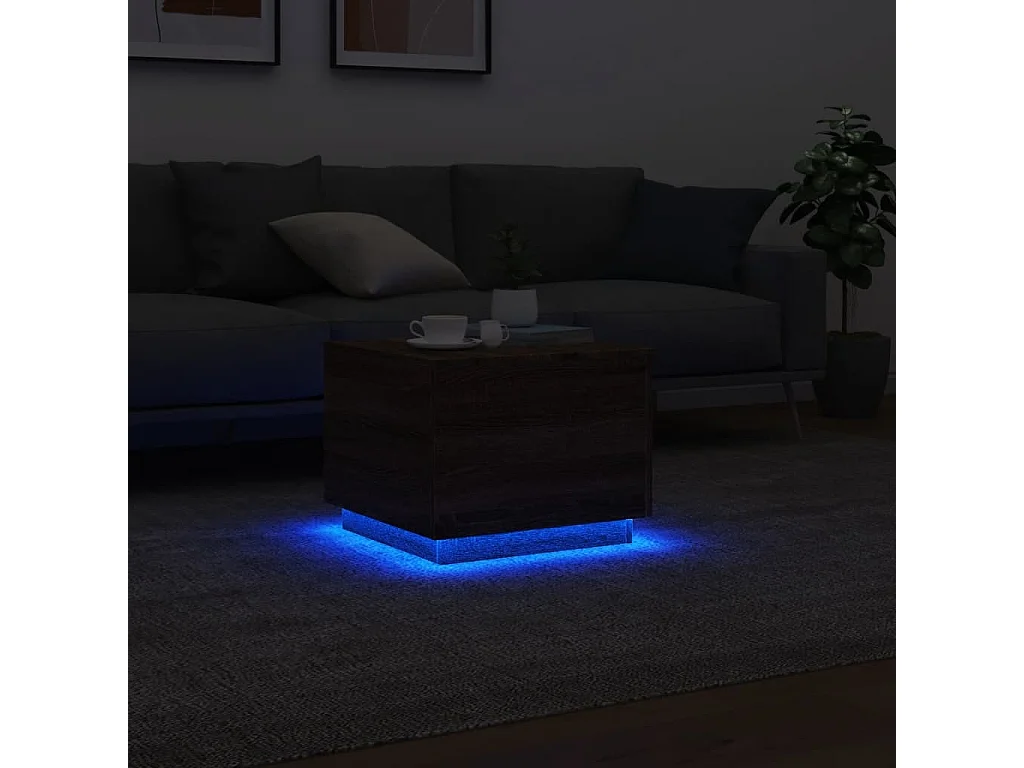 Mesa de centro con luces LED marrón roble 50x50x40 cm