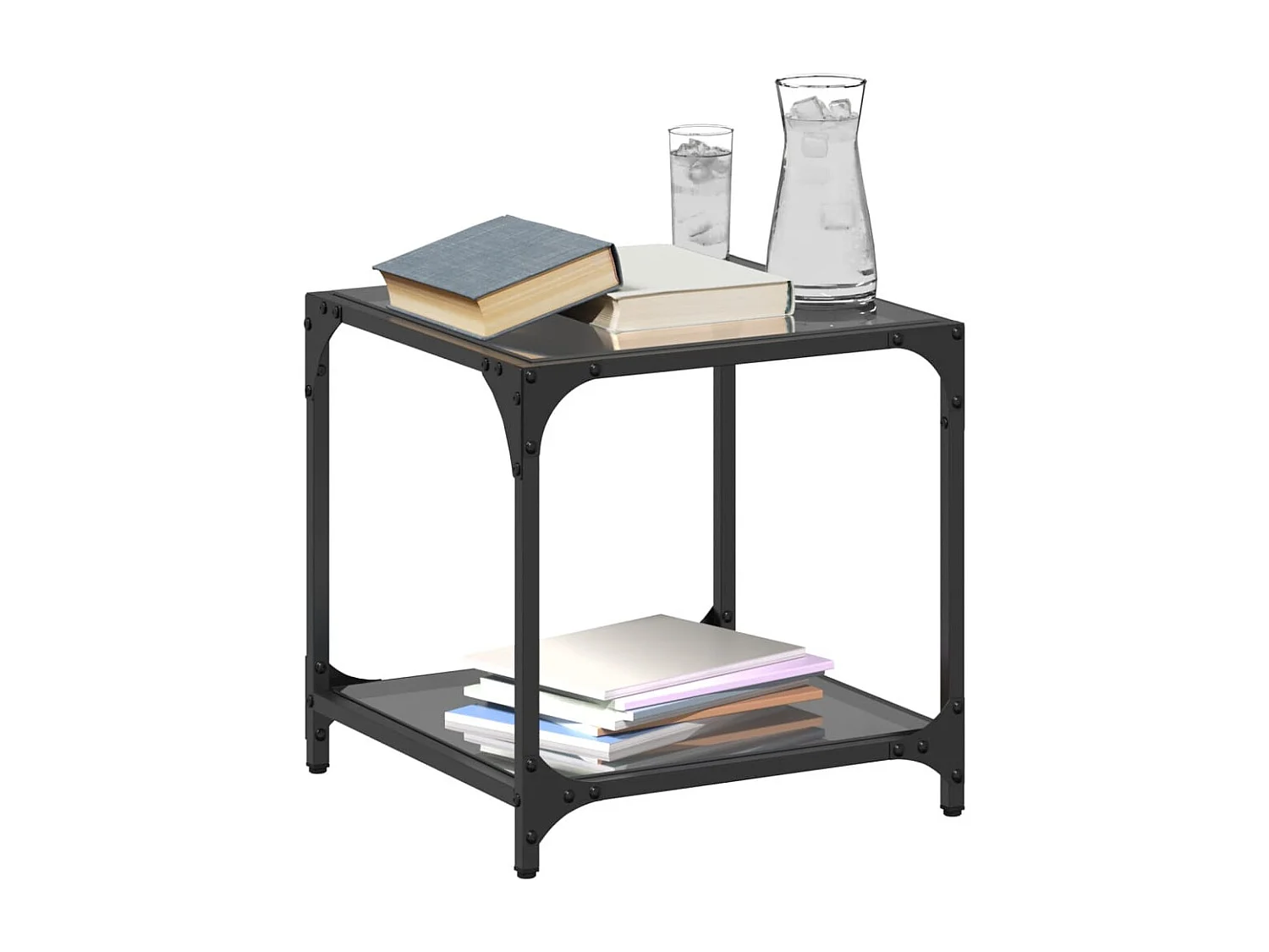 Mesa de centro superficie vidrio negra y acero 40x40x40 cm