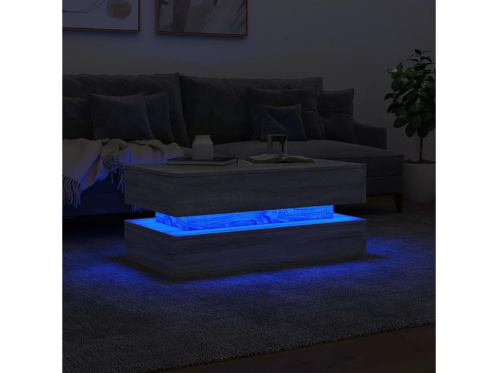 Mesa de centro com luzes LED 90x50x40 cm cinzento sonoma