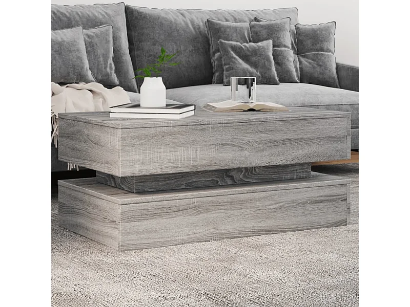 Couchtisch mit LED-Leuchten Grau Sonoma 90x50x40 cm