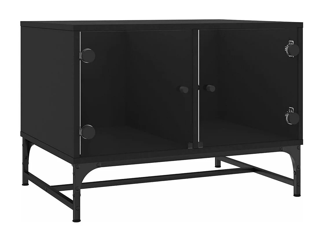 Mesa de centro con puertas de vidrio negra 68,5x50x50 cm