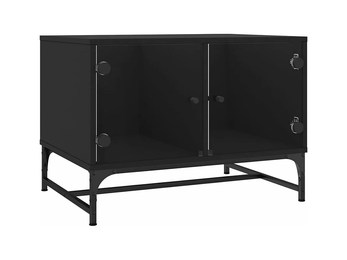 Table basse avec portes en verre noir 68,5x50x50 cm